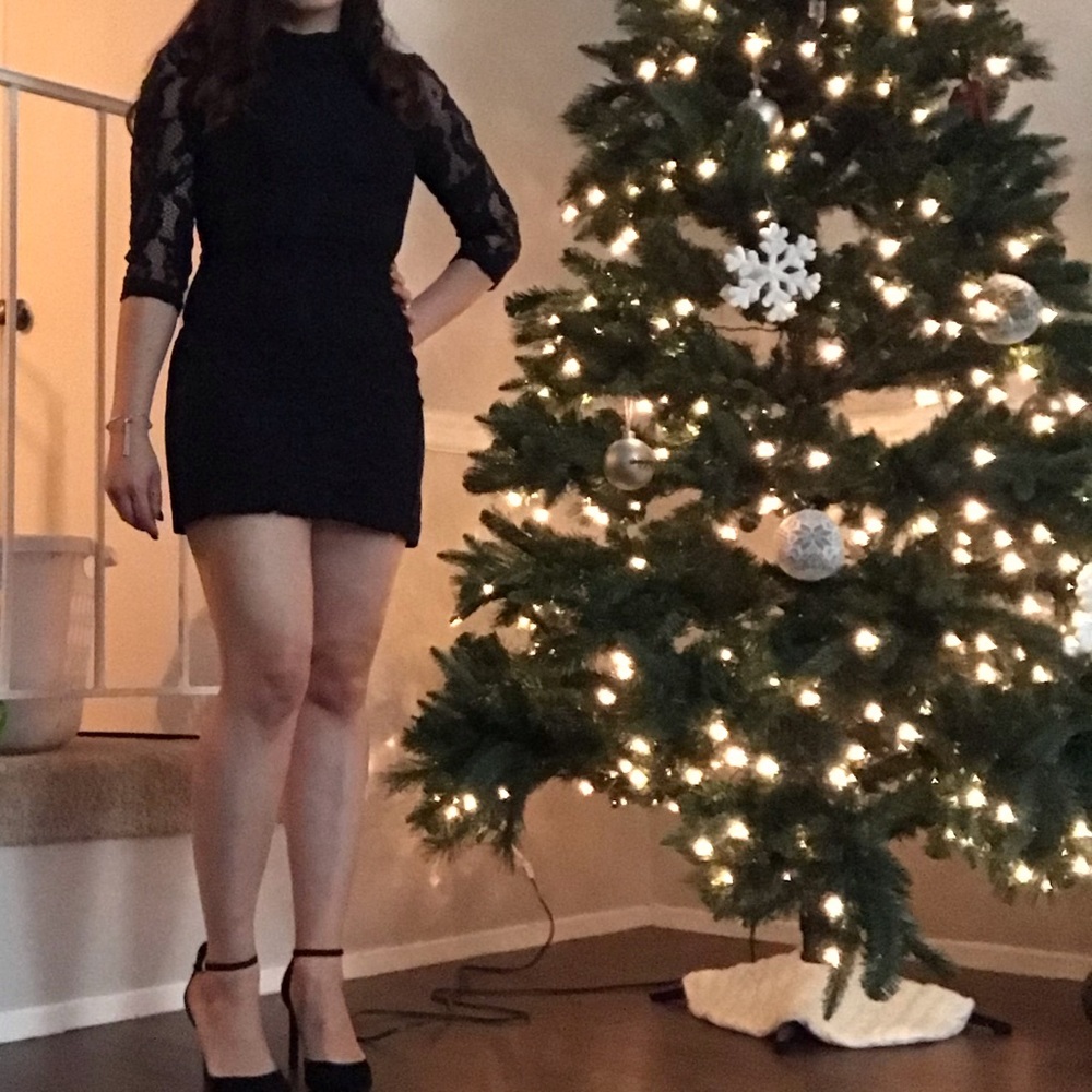 High neck lace mini dress